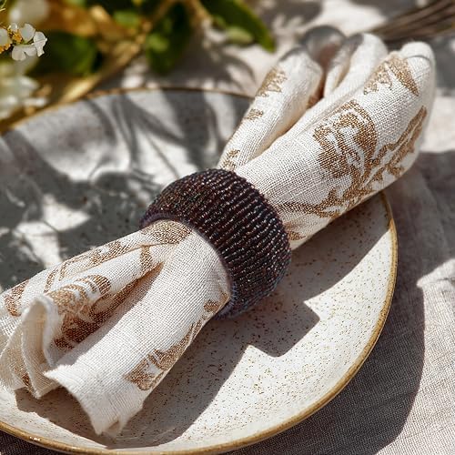 COTTON CRAFT Glitz Handmade Beaded Napkin Rings - Set of 12 - Brown