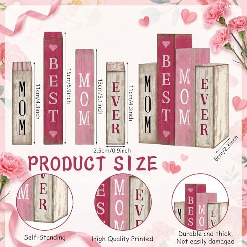 Lineshading 4 Pcs Mothers Day Table Decoration Wooden Book Signs