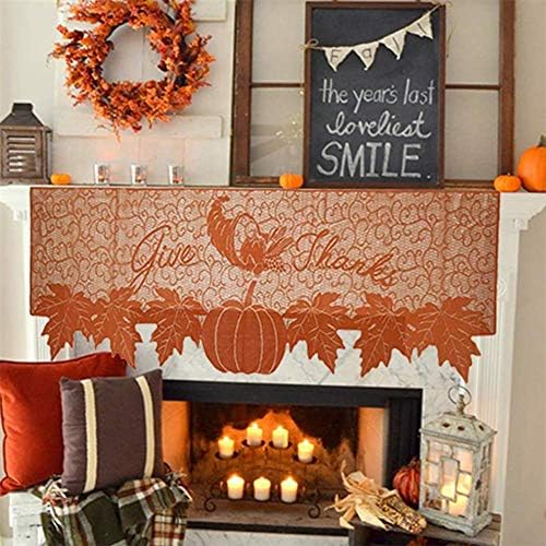 DoubleWood 20"x60" Thanksgiving Decor Fireplace Scarf Fireplace Cloth Pumpkin Lace Table Runner Fall Runner Mantle Scarves Cover for Thanksgiving Table Window Decoration (Fireplace Scarf Mantle Cover)