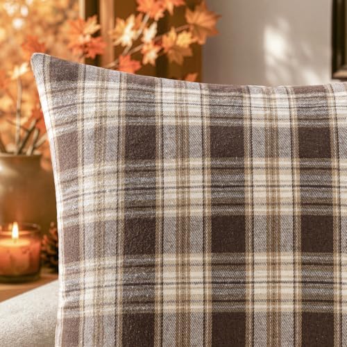 MIULEE Fall Plaid Pillow Covers Scottish Tartan 12x20 Chocolate Brown