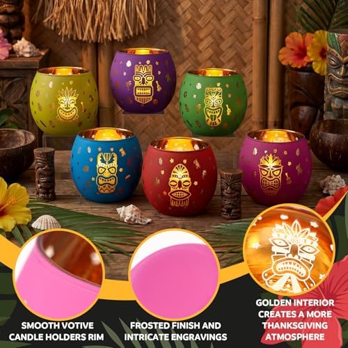 Jingmore 6 Pcs Glass Votive Holders, Hawaiian, Multicolor