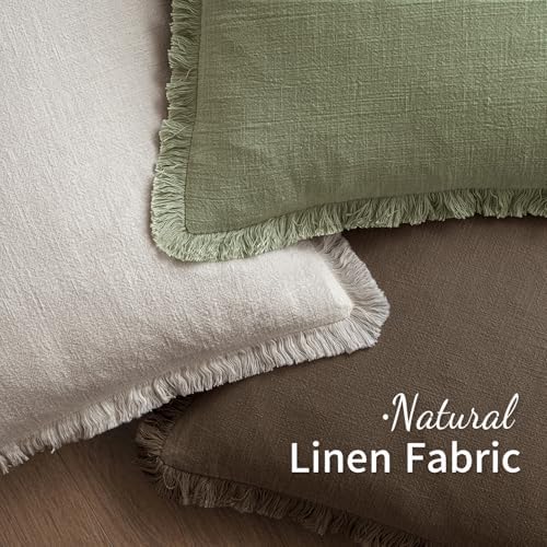 MIULEE Linen Fringe Decorative Euro Pillow Covers Chocolate Brown 24x24