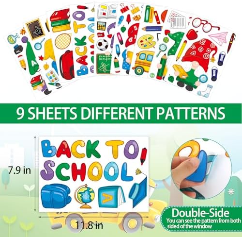 100 Pieces Double-Sided Back to School Gnome Theme Window Clings - Classroom Stickers and Decals for Glass Summer Decor