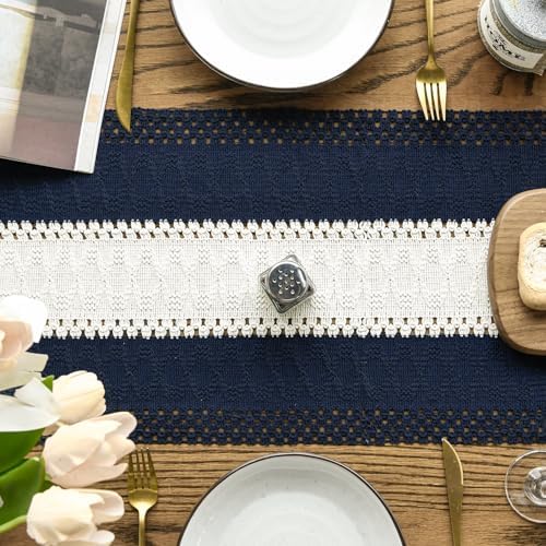 Artoid Mode Dark Blue Farmhouse Woven Table Runner 12x48 Inch