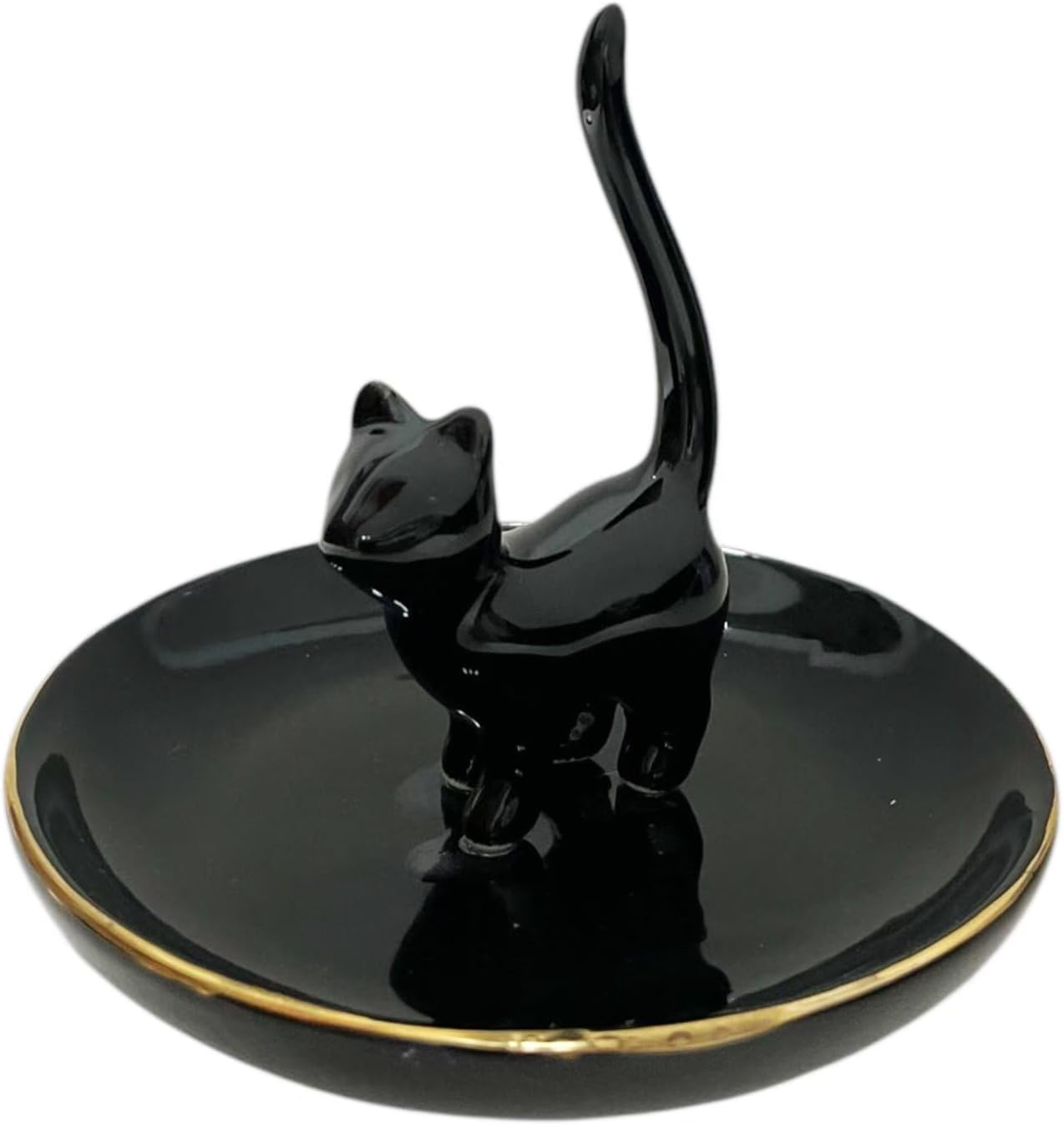 Cat Ring Holder Trinket Tray Ceramic Jewelry Dish Porcelain Ring Organizer-Gift / Black