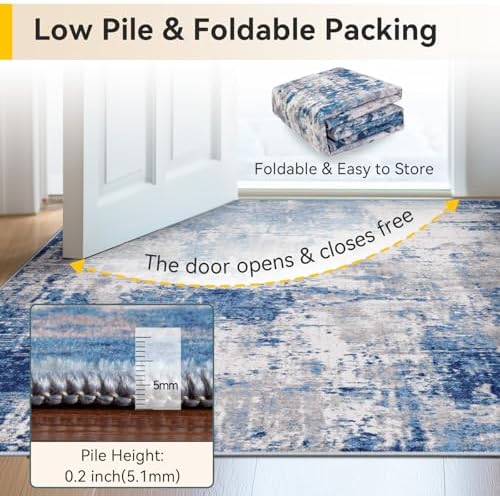 RELEANY Washable 10'x12' Abstract Area Rug for Living Room Blue Gray