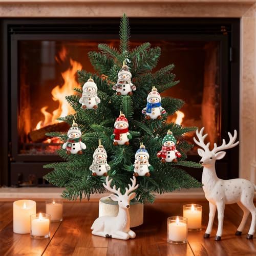 8 Pcs Christmas Snowman Ornaments 2D Acrylic Christmas Hanging Ornaments Decorations for Tree Cartoon White Snowman Wearing Hat Designs Xmas Hanging Pendant for Home Holiday Xmas Party Supplies