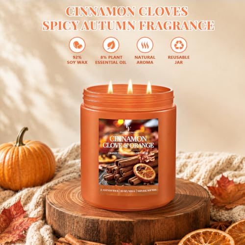 FF FRAGRFLOWING Large Fall Candle for Home Scented, Soy Wax, 22 oz
