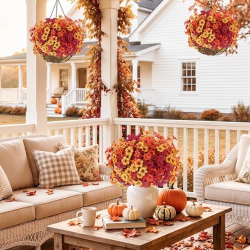 Powbrace 22 Pack Artificial Fall Flowers Mums for Outdoor Indoor(Fall Mix)