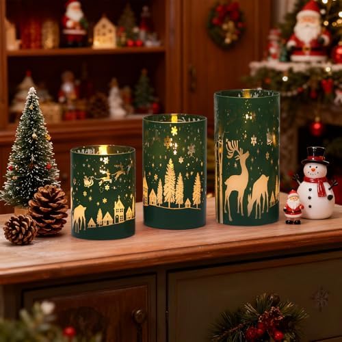 Wondise Christmas Reindeer LED Flameless Candles with Remote Timer