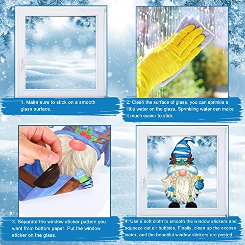 Whaline Christmas Winter Gnome Window Clings 9 Sheets Xmas Snowflakes Snowman Bedroom Decorations Double Printed PVC Stickers for Holiday Home Office Glass Mirror Winter Holiday Party Decoration
