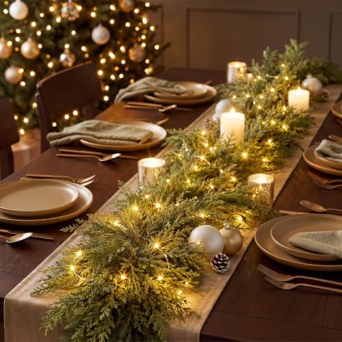Thiccywoov 6 ft Prelit Christmas Cedar Garland with Lights, Soft Greenery