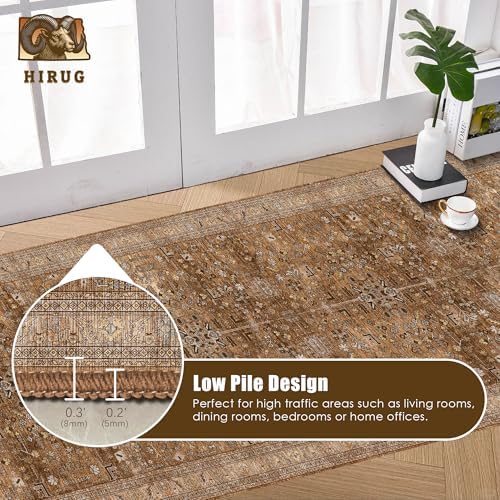 Washable Area Rug 2'6'' x 8' Vintage Traditional Persian Mat - Foldable Distressed Non-Slip Machine Washable Carpet for