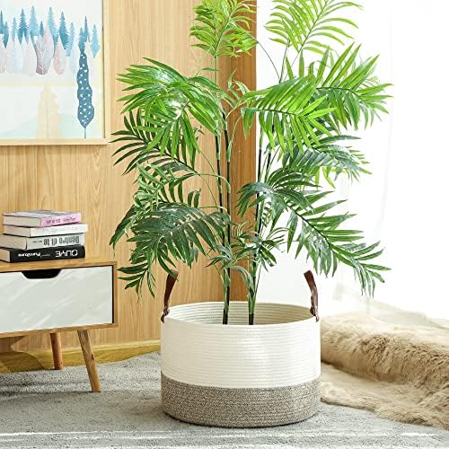 KAKAMAY Large Blanket Basket (20"x13"),Woven Baskets for storage Baby Laundry Hamper,Cotton Rope Blanket Basket for