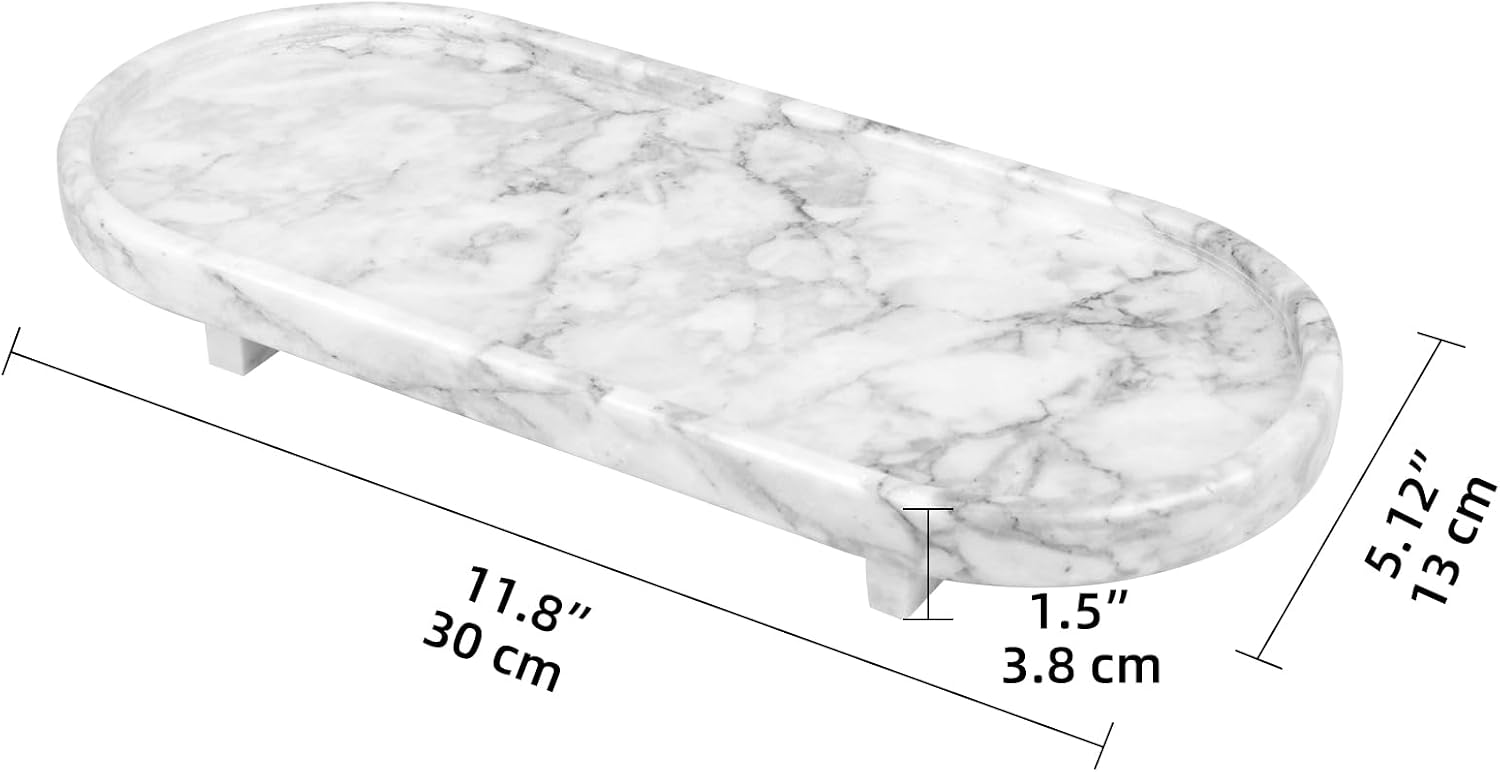 Marble Oval Bathroom Vanity Tray / White Grey with Leg