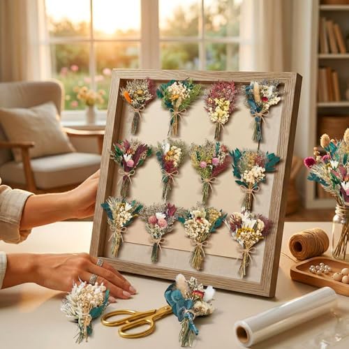 12/24PCS Handmade Dried Flower Bouquet with Stems Natural Dried Wildflowers 7.5 Inch Mini Dry Flowers for Vase Farmhouse Decor, Wedding Styling, Photography Props, Gift DIY(24pcs, Bright)