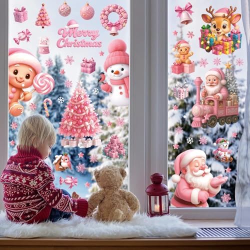 182PCS Christmas Window Clings for Glass, Cute Santa Claus Gingerbread Man Snowman Stickers Xmas Window Decals for Wtiner Christmas Holiday Party Home Office Classroom Decorations