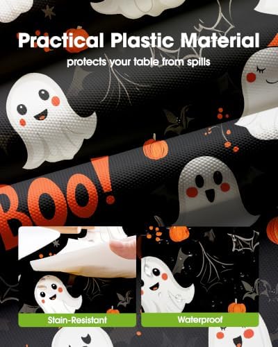 Pureegg Plastic Table Cloth Disposable 54x108 Inch 10 Pack Halloween Black