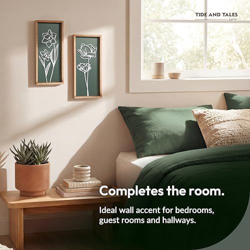 Tide and Tales Floral 3D Green Wall Art, Botanical Wall Decor, Set of 2