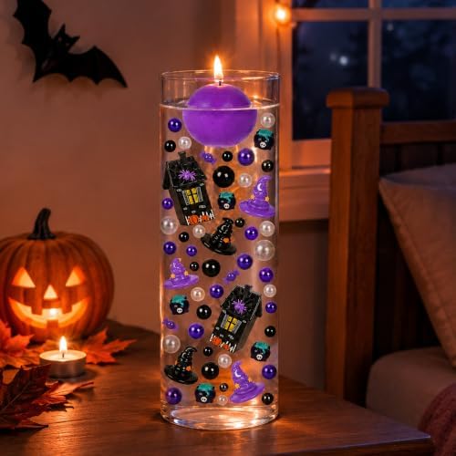 Halloween Floating Vase Filler Kit, Purple Black Floating Candle Filler