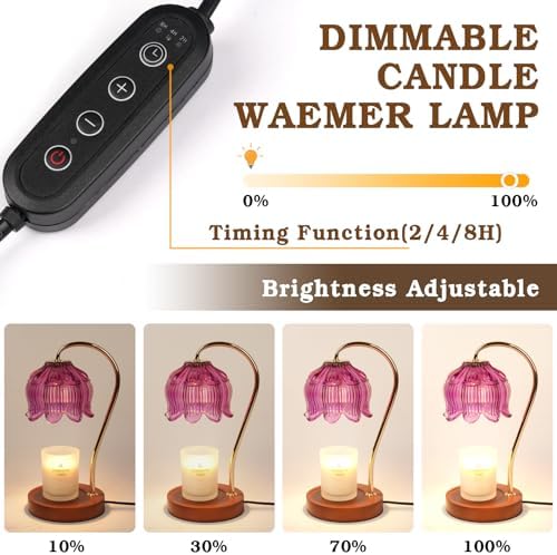 Purple Candle Warmer Lamp with Timer, Electric Candle Warmer, Women Birthday Christmas Gift, Flower Wax Warmer for