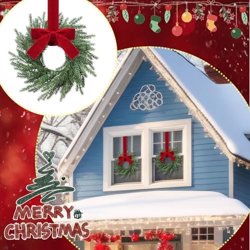 8 Pcs Christmas Small Norfolk Wreaths 12.6 Inch Xmas Pine Wreaths