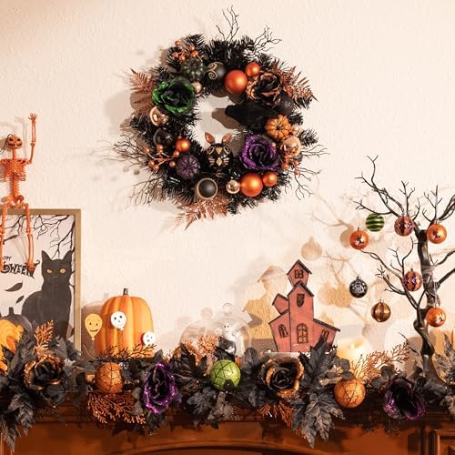 Valery Madelyn 18" Halloween Wreath with Lights for Front Door Party Decor