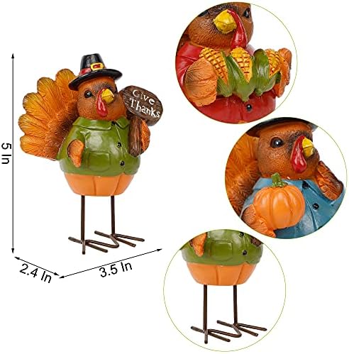FORUP Thanksgiving Turkey Tabletop Centerpiece Decor, Set of 3 Resin Turkey Friends Decoration for Autumn Fall Thanksgiving Harvest Home Decorations