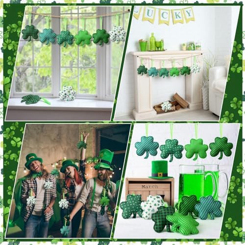 Breling 12 Pcs St Patricks Day Felt Shamrock Ornaments,Green Hanging Decor