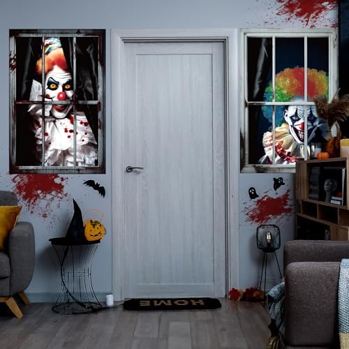 Patelai 4 Pcs Scary Halloween Clown Curtain Window Silhouette Decoration