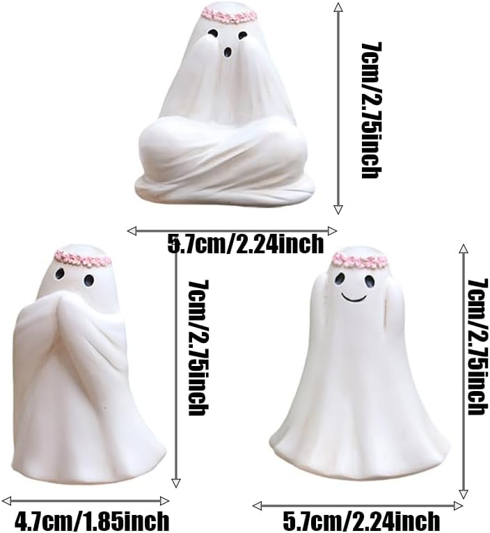 3 Pcs Ghost See No Evil Hear No Evil Speak No Evil Statues, Spooky Halloween Ghost Plant Decorations for Pots, Cute See No Evil Hear No Evil Figurines for Home Office Desk Lawn Yard Planter Pot
