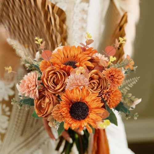 18Pcs Fall Flowers Artificial Cemetery Flowers for Grave Silk Sunflowers