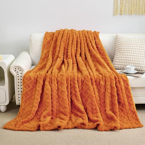Aganear Fleece Throw Blanket for Couch,Fall Boho Blankets,50"x60" Orange