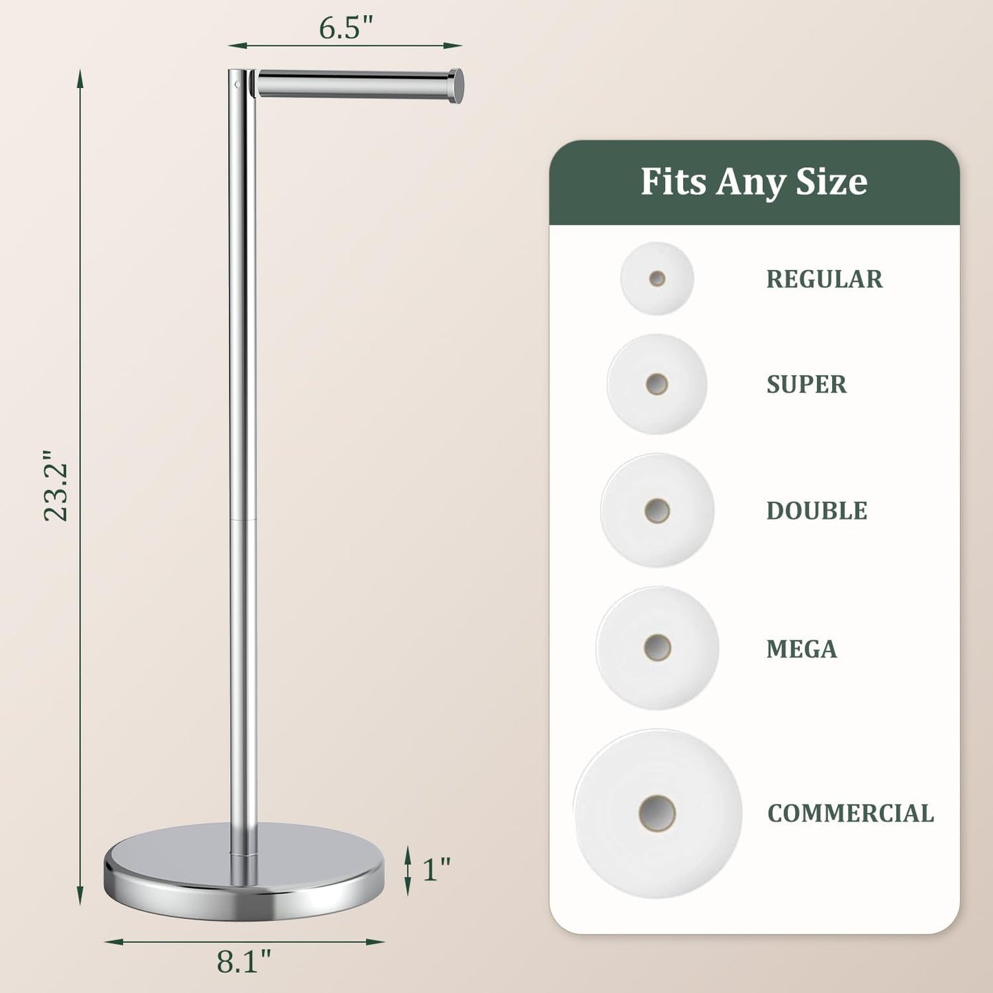 Chrome Toilet Paper Holder Stand Freestanding Tissue Roll Holder Bathroom | 304 Stainless Steel Rustproof Free Standing