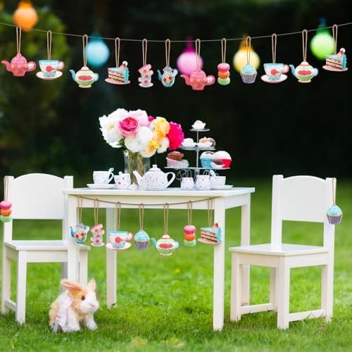 SmoothNovelty 24 Pcs Tea Party Decoration Felt Hanging Ornaments Spring Tea Time Hanging Decoration Teacup Cupcake Teapot Ceiling Decor for Mothers Day Wedding Princess Birthday Talking Party Favor
