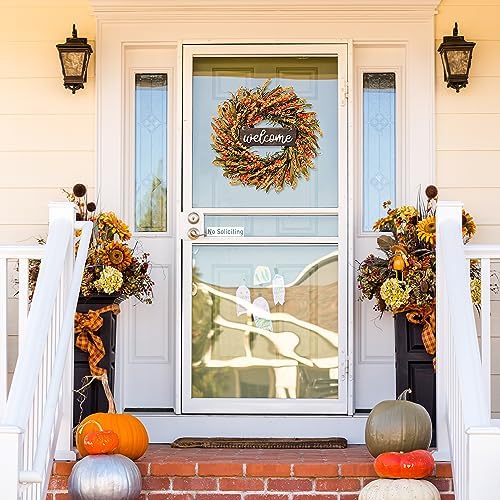 Sggvecsy Artificial Fall Wreath - 22'' Autumn Front Door Wreath with Harvest Foam Leaves, Small Pumpkins for Outside, Indoor Wall, Window Festival, Thanksgiving Decor