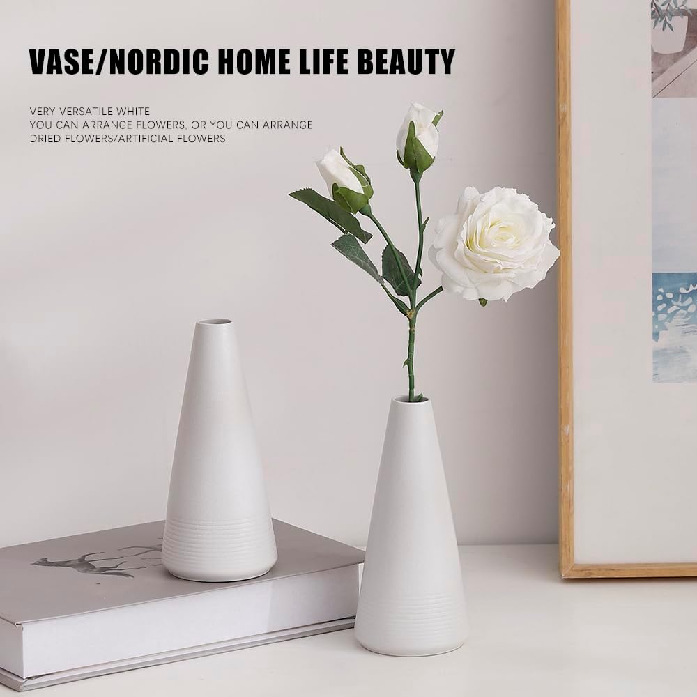 2-Piece Matte Ceramic vase Set / White