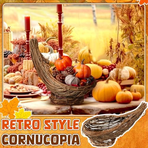 Dandat 12 Inch Thanksgiving Cornucopia Basket Horn of Plenty Centerpieces