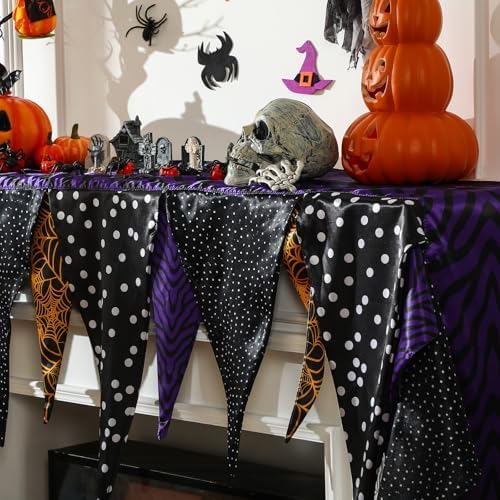 VitalCozy Halloween Fireplace Mantel Scarf Purple Orange Black,Spider Web