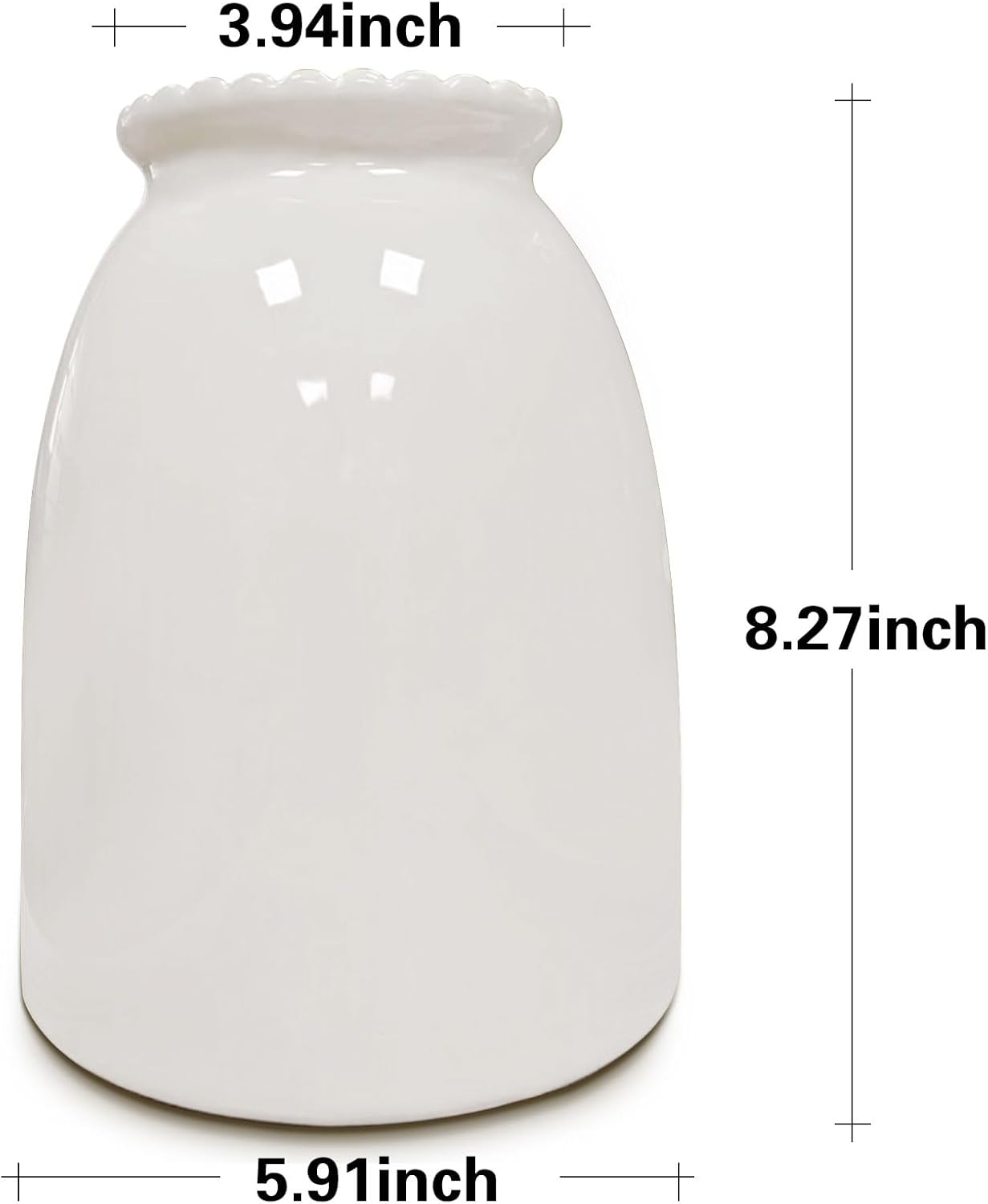 Modern Vases / White Flower Vase- Ceramic Vase for Flowers / White-8.5inch