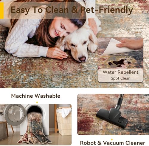 RELEANY Washable Square 7'x7' Area Rug for Living Room Rustic Brown
