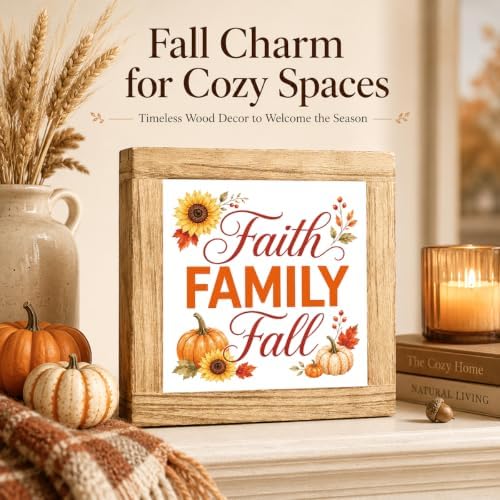 Fall Wood Sign, Faith Family Fall Pumpkin Sunflower Tabletop Decor