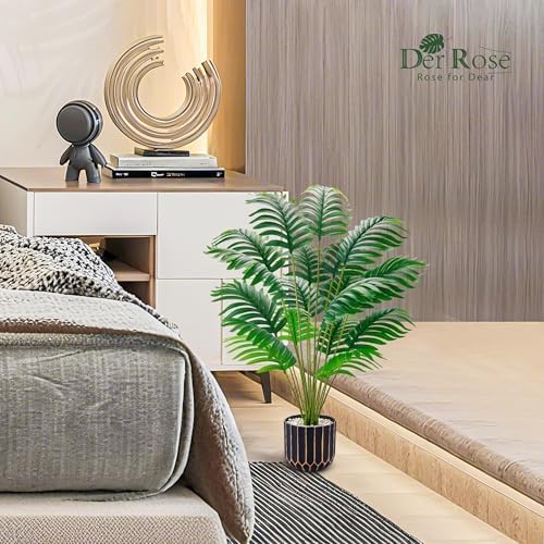 Der Rose 28" Fake Palm Tree in Black Gold Pot for Living Room Decor