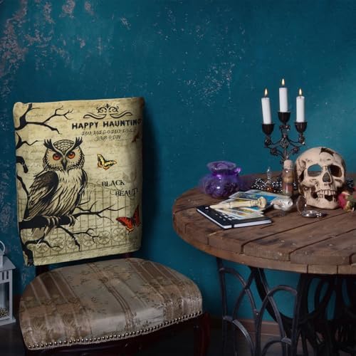 Moukeren 6 Pcs Gothic Chair Cover Set Gothic Halloween Decor Stretch Dining Chair Back Covers Skeleton Black Cat Bat Owl Seat Covers Horror Home Farmhouse Dining Seat Protector for Kitchen Decor