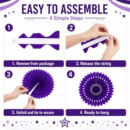 Purple White Hanging Honeycomb Round Paper Fans Halloween Decoration Kit for Baby Boy Shower Birthday Wedding Under The Purple Theme Photo Booth Backdrops Paper Party Supplies 11 Count