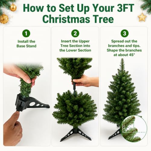 3FT Small Christmas Tree with Lights，Battery Operated