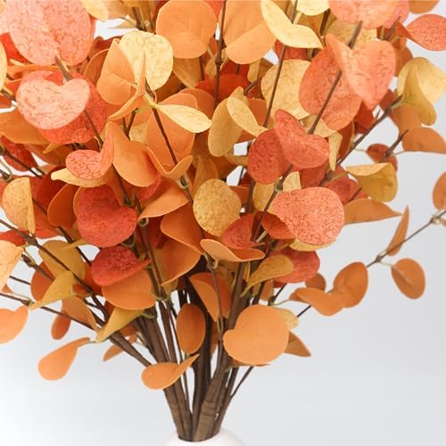 HomeKaren Fall Stems 6 Pcs Artificial Eucalyptus Fall Leaves 27.5 inch Fall Floral Picks, Fall Branches Decor for Vase, Fall Vase Filler Decoration Indoor