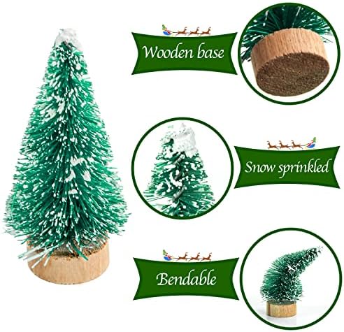 72Pcs Frosted Christmas Trees Artificial Sisal Tree with Wood Tree Base Home Decor for Party Green
