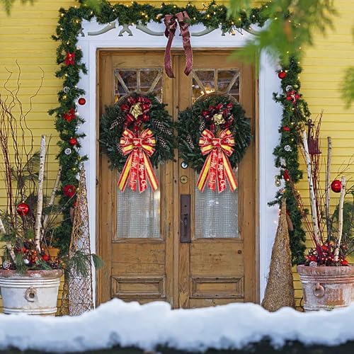 Estivaux Large Christmas Bows for Wreath, Red Green Velvet Xmas Wreath Bow Bows Winter Holiday Tree Topper Bow for Front Door Christmas Party Decorations