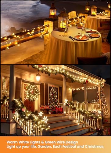 Brightown LED Christmas Mini Lights, 39Feet 100 LED Clear Bulbs String Lights with 8 Light Modes, Connectable Fairy Lights Plug in for Outdoor Xmas Trees Garland Wreath Holiday Decorations, Warm White